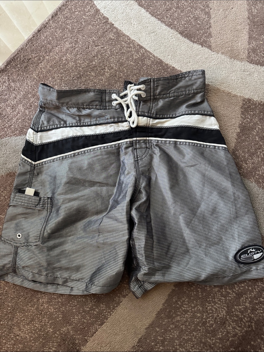 Rusty Gray and Black Stripe Men's Swim Board Shorts